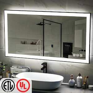 55 in. W x 30 in. H Rectangular Framed LED Anti-Fog Wall Bathroom Vanity Mirror in Black with Backlit and Front Light