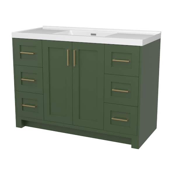 NTQ 48 in. W x 22 in. D x 36 in.H Bathroom Vanity Single Sink Freestanding Bath Vanity Cabinet in Green with White Resin Top