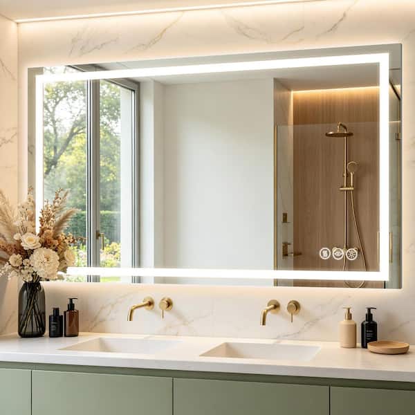 36 in. W x 60 in. H Frameless LED Mirror Anti-Fog Dimmable 3-Color Shatterproof Wall Mounted Bathroom Vanity Mirror