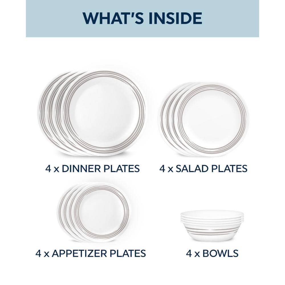 White and Silver Glass 16-Piece Dinnerware Set