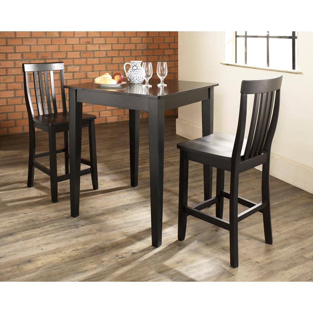 Elegant 3-Piece Black Pub Set with Contoured School House Stools