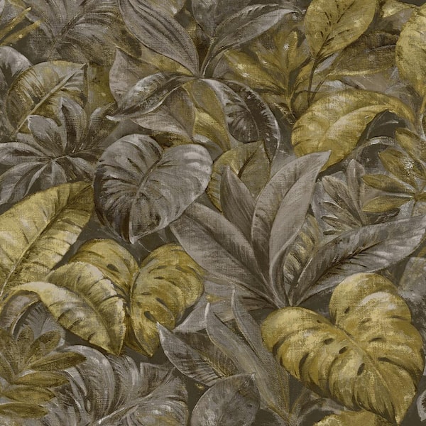 Walls Republic Thick Jungle Foliage Wallpaper Ochre Paper Strippable Roll (Covers 57 sq. ft.)