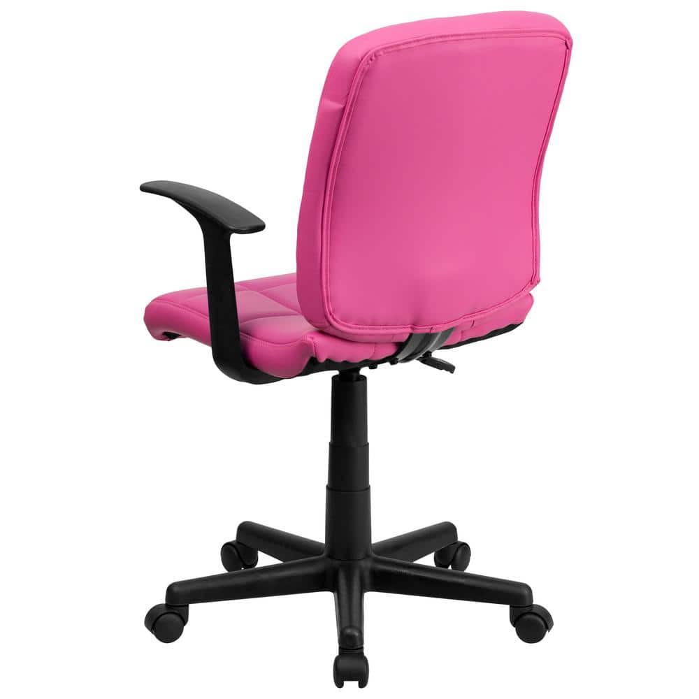 Elegant Mid-Back Pink Quilted Vinyl Swivel Task Chair with Arms