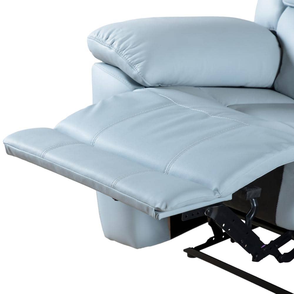 Powder Blue Leather Reclining Loveseat with Pillow Top Arms