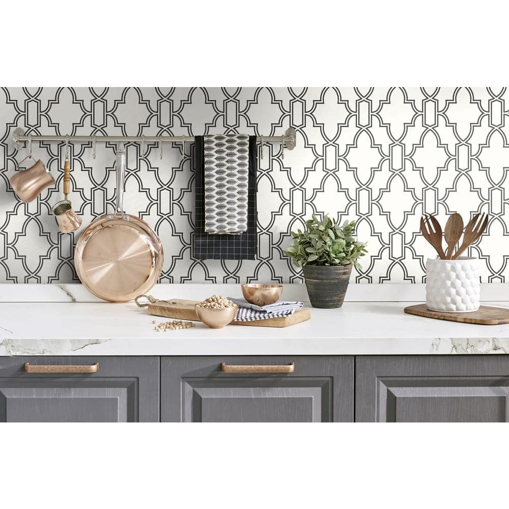 Black and White Vinyl Geometric Peel and Stick Wallpaper