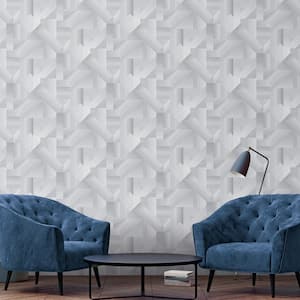 TexStyle Collection Grey and White Geometric Shape Shifter Metallic Non-Pasted Non-Woven Paper Wallpaper Roll