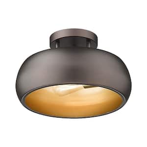 13.8 in. 1-Light Oil Rubbed Bronze Semi-Flush Mount with Metal Shade and No Bulbs Included