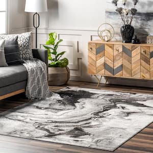 Remona Abstract Black & White 9 ft. x 12 ft. Area Rug