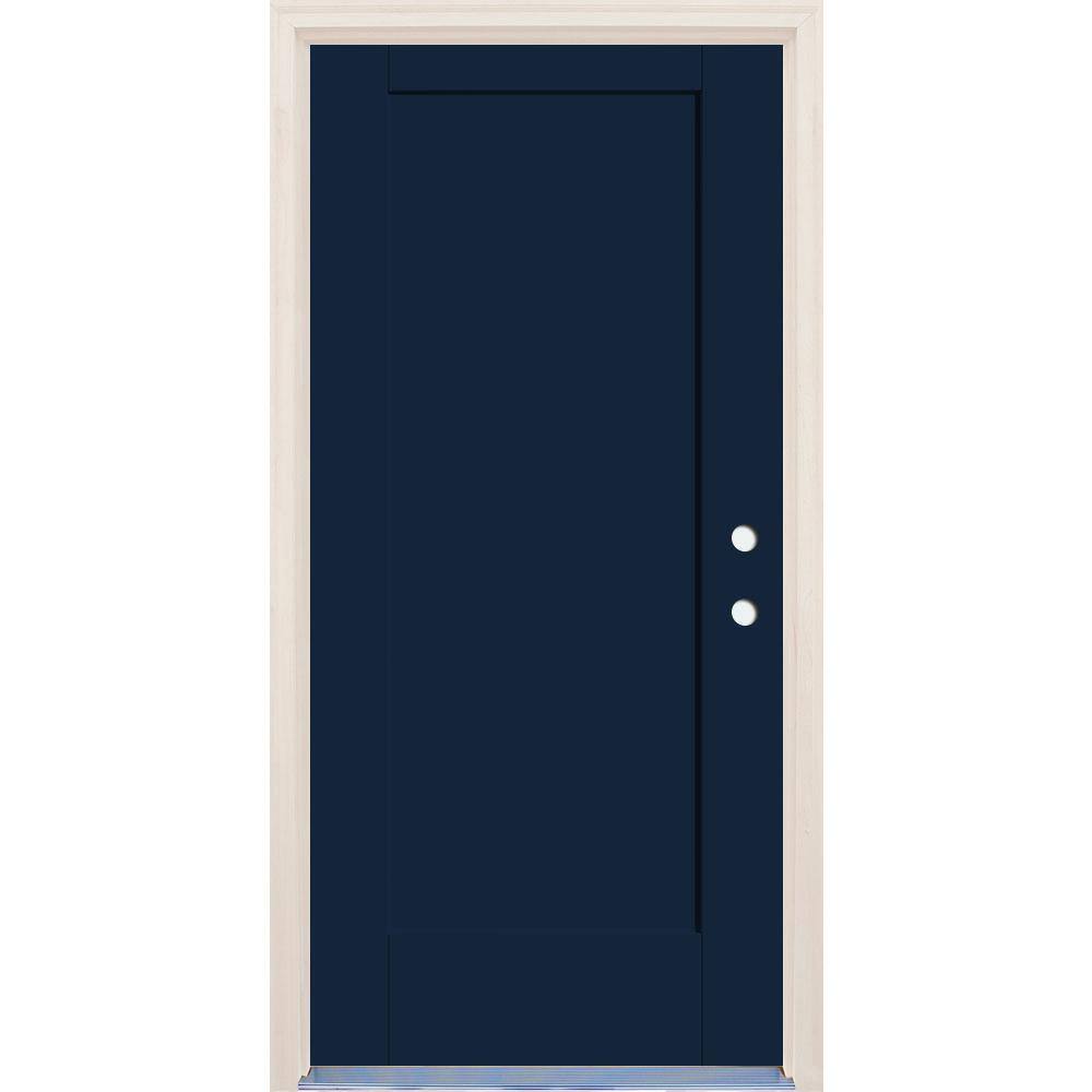 36 in. x 80 in. 1 Panel Left-Hand Indigo Painted Fiberglass Prehung Front Door w/6-9/16 in. Frame and Nickel Hinges price history on PriceWatchPro