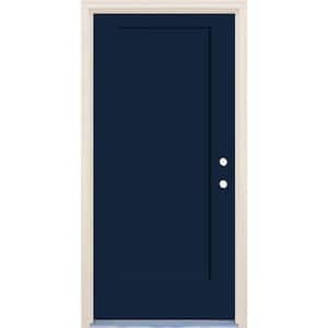 36 in. x 80 in. 1 Panel Left-Hand Indigo Painted Fiberglass Prehung Front Door w/6-9/16 in. Frame and Nickel Hinges