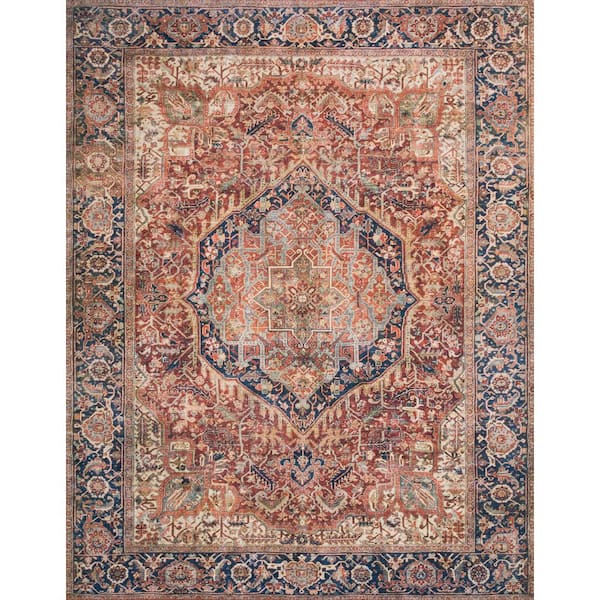 LOLOI II Layla Red/Navy 2 ft. x 5 ft. Distressed Bohemian Printed Area Rug