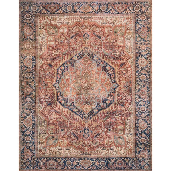 LOLOI II Layla Red/Navy 2 ft. 3 in. x 3 ft. 9 in. Distressed Bohemian Printed Area Rug