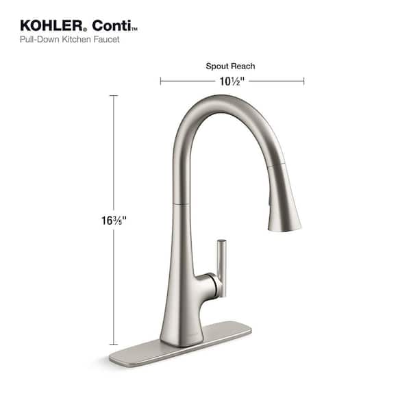 KOHLER Conti Single Handle Pull Down Sprayer Kitchen Faucet in Vibrant Stainless