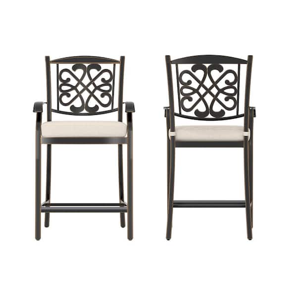 Cast Aluminum Outdoor Bar Stool with Beige Cushion (4-Pack)