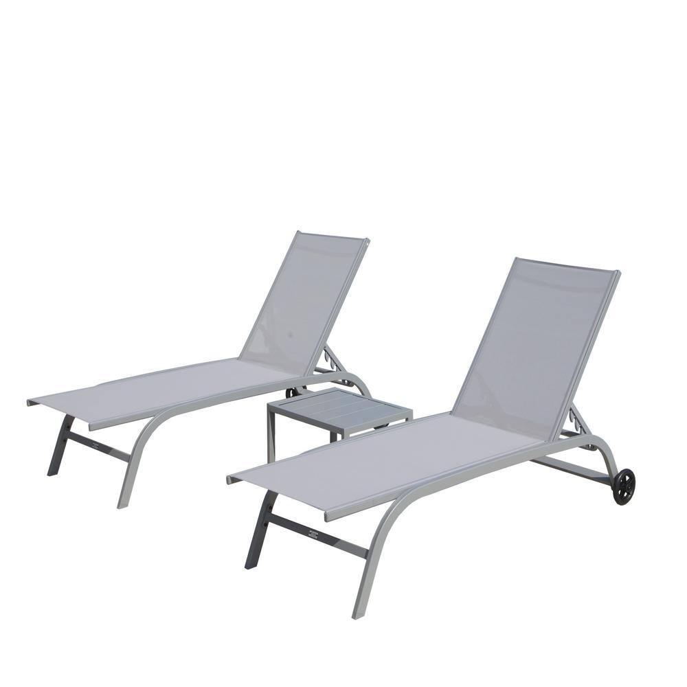 Grey Chaise Lounge Outdoor Lounge Chairs with Wheels and Table with 5-Adjus