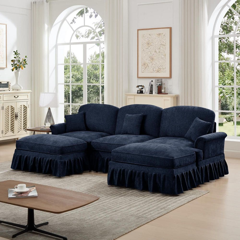 Sofa Inflable Ruffles Noble House Andrea 107.1 in. Flared Arms Chenille U-Shaped Sectional ...