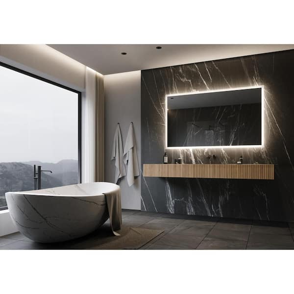 Unbranded Backlit 60 in. W x 36 in. H Rectangular Frameless Wall Mounted Bathroom Vanity Mirror 3000K LED