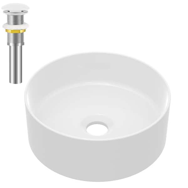 yulika Round Sink 12 in . Bathroom Sink Ceramic Vessel Sink with Pop-Up ...