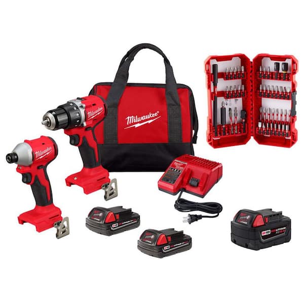 M18 18V Lith-Ion Cordless Drill/Impact Combo Kit (2-Tool) w/(2) 2.0 Ah Batteries, Charger, 5.0 Ah Battery, & Bit Set