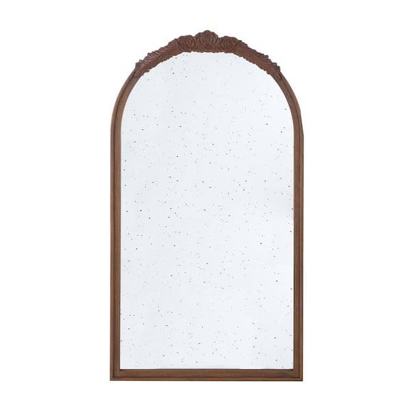 Unbranded 22.8 in. x 2 in. x 41.9 in. Hand Carved Rose Antique Mirror Frame, Wood Arch Mirror Wall Decor Brown Curved Design