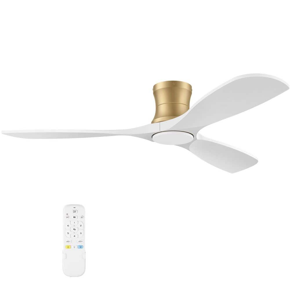 Modern 52 in. Gold 3 White Blades Flush Mount Ceiling Fan with LED Light and Remote Included for Living Room price history on PriceWatchPro