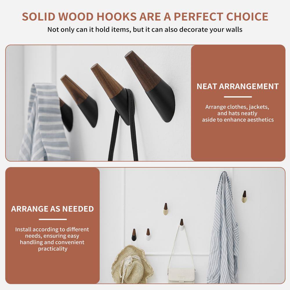 Black and Walnut Wall Mounted Towel Hooks Set