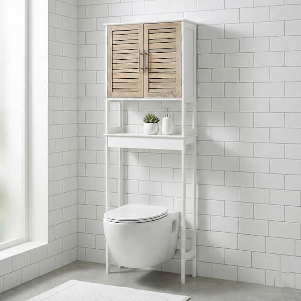 EVIDECO French home goods Stockholm 24.8 in. W x 70.5 in. x H 9 in. D Oak Over-the-Toilet Storage