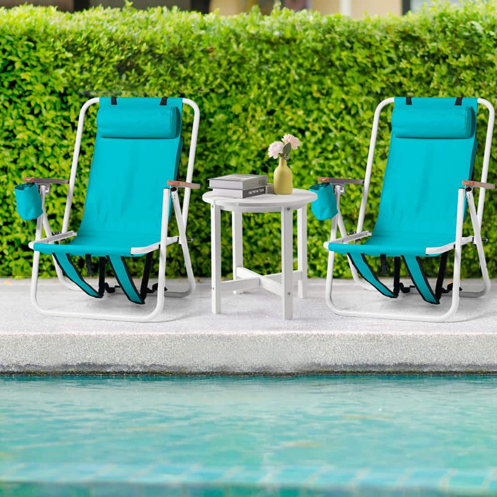 Mint Green Steel Folding Beach Armchair Set with Adjustable Backrest