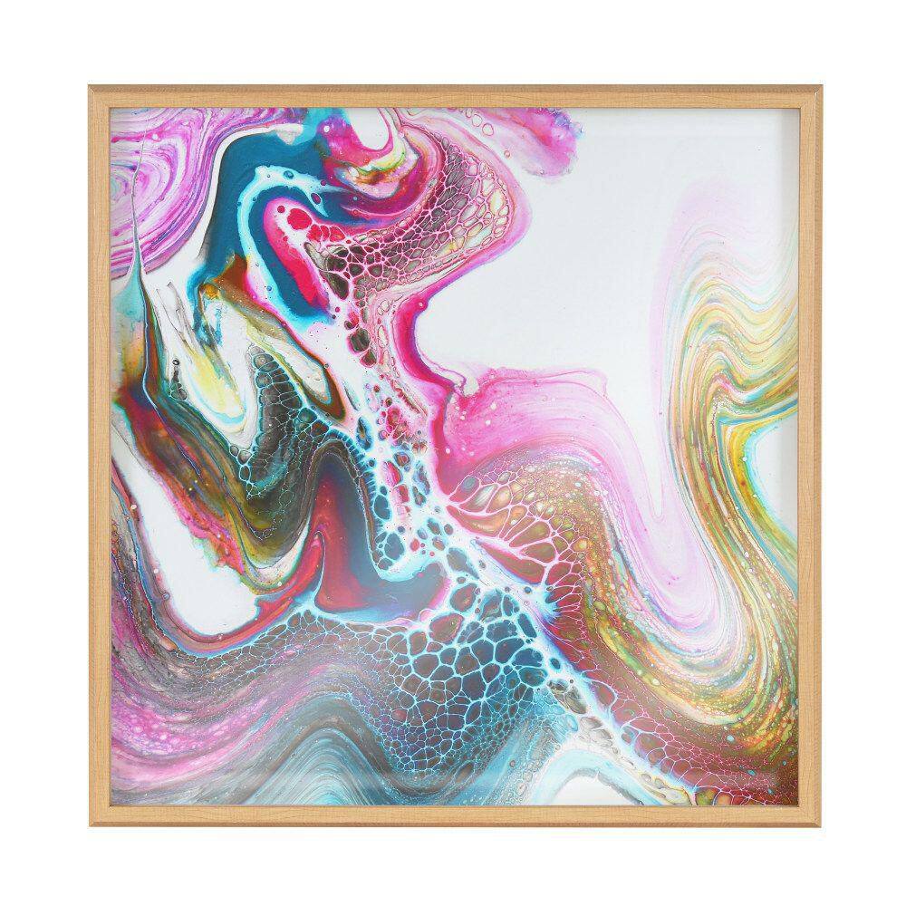 Colorful Abstract Acrylic Print on Canvas with Natural Frame, 24x24