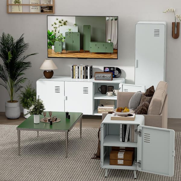 Wattv White 47.24 in. Modern Industrial Metal TV Stand with 3-Doors and Interior Shelving for TVs up to 46 in.