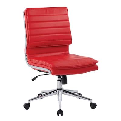 Armless Red Mid Back Manager's Faux Leather Chair with Chrome Base