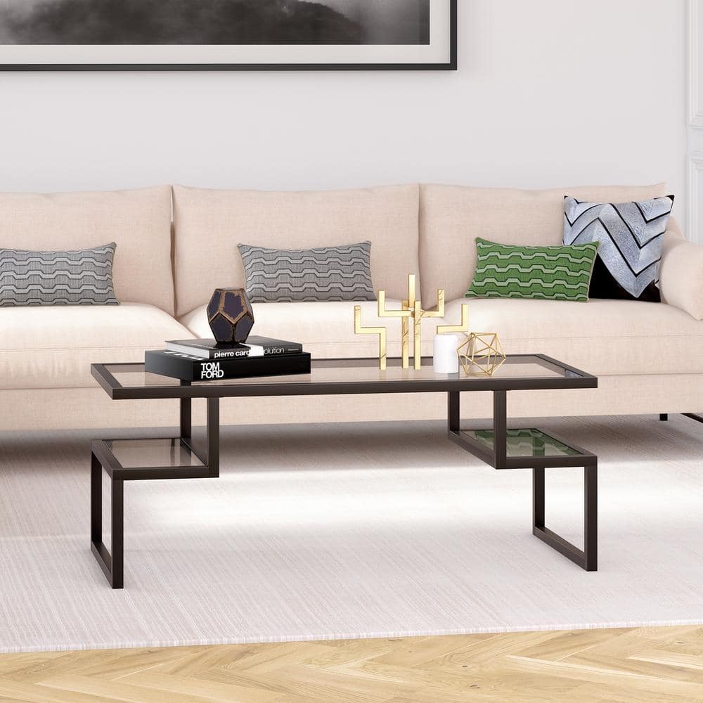 Zander Blackened Bronze Geometric Glass Cocktail Table