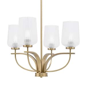 Olympia 4-Light Uplight Chandelier New Age Brass Finish 5 in. Clear Textured Glass