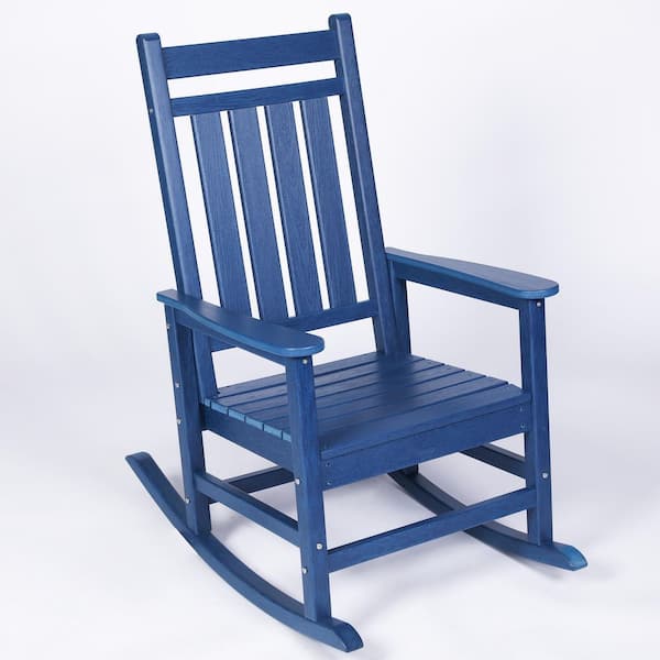 ​​All Weather Navy Blue Wood Outdoor Rocking Chair ​