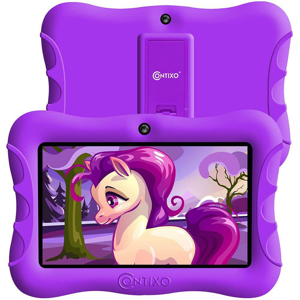 CONTIXO Kids Tablet 7 in. Android 10, 32 GB, Wi-Fi, Educational Tablet for Kids with Pre-Loaded Apps and Kid-Proof Case, Purple