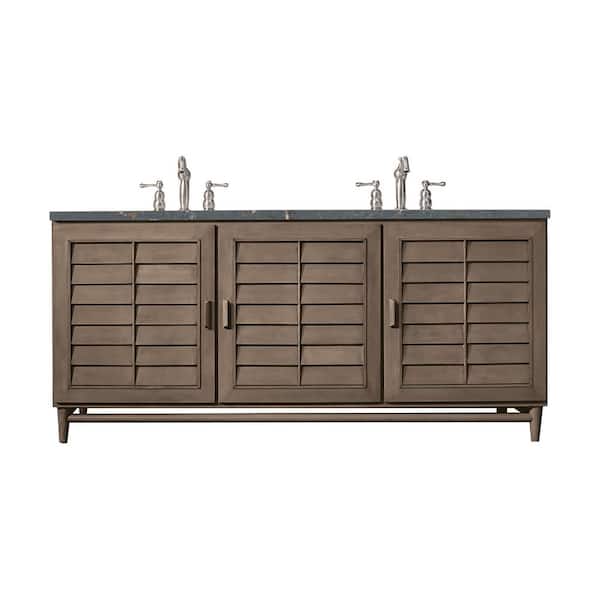 James Martin Vanities Portland 72.0 in. W x 23.5 in. D x 34.3 in. H Bathroom Vanity in Whitewashed Walnut with Parisien Bleu Top