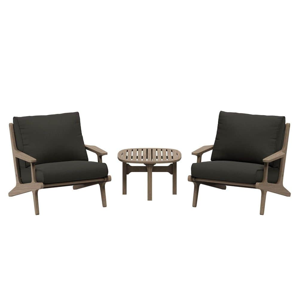 Saratoga 3-Piece Outdoor Teak Wood Furniture Set with Lounge Chairs and Side Table in Flint Gray