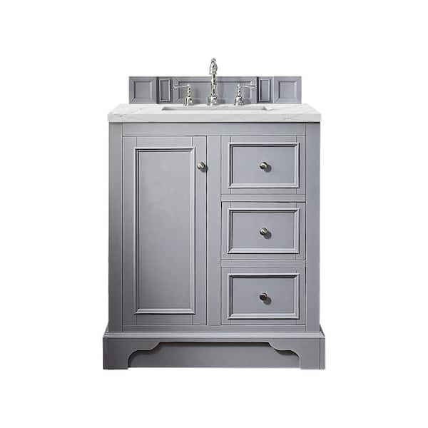 James Martin Vanities De Soto 31.30 in. W x 23.5 in. D x 36.3 in. H Bathroom Vanity in Silver Gray with Ethereal Noctis Quartz Top