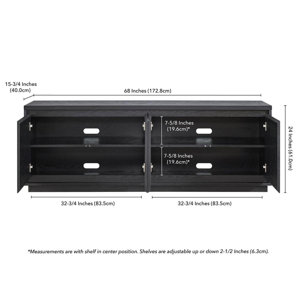 Presque 68" Black Grain Modern TV Stand with Enclosed Cabinets