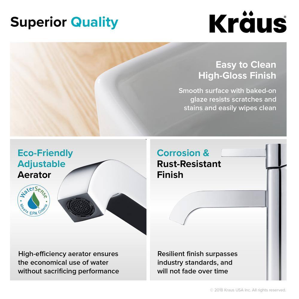 White Ceramic Square Vessel Sink with Chrome Faucet