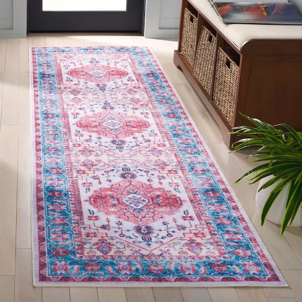 Arizona 3 x 9 Ivory/Light Blue Medallion Washable Runner Rug