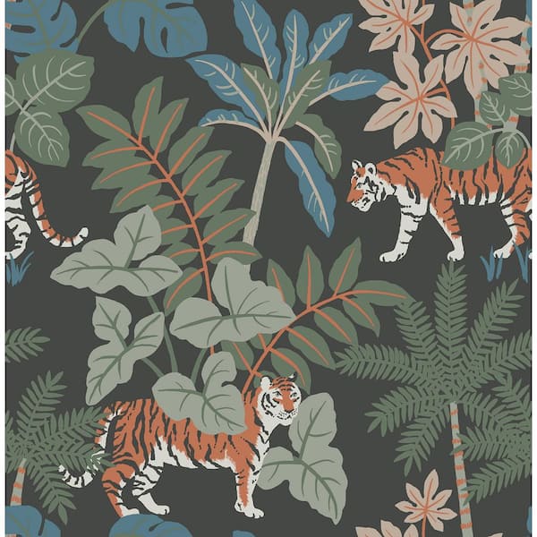 A-Street Prints Multi-Colored Caspian Jungle Prowl Wallpaper Sample