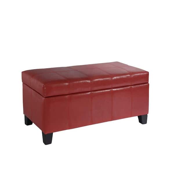 Worldwide Homefurnishings Faux Leather Storage Ottoman in Red