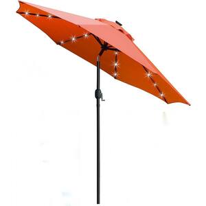 9 ft. Solar LED Lighted Patio Umbrella with 8 Ribs/Tilt Adjustment and Crank Lift System in Orange, Beach Word