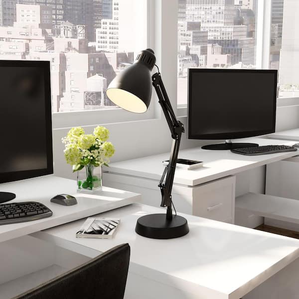 Hampton Bay Architect 22 in. Matte Black Desk Lamp with CFL Bulb