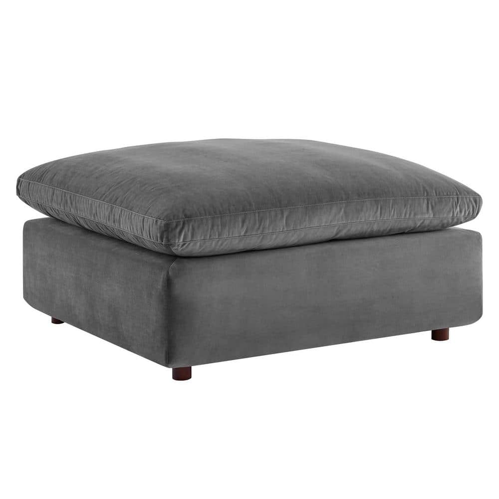 Luxurious Gray Performance Velvet Overstuffed Ottoman