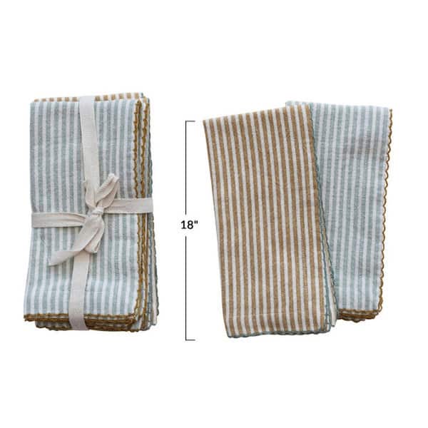 INFEI Plain Striped Cotton Linen Blended Dinner Cloth Napkins - Set of 12  (40 x 30 cm) - for Events & Home Use (Beige)