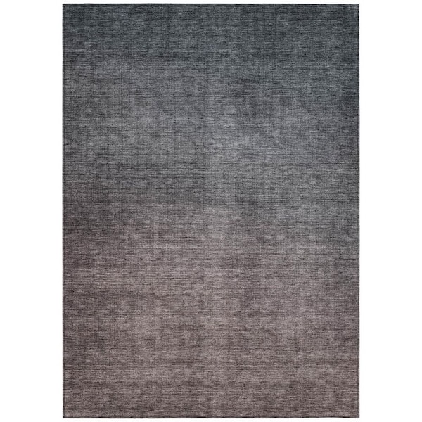 Gray, Charcoal, Brown 8 ft. x 10 ft. Woven Abstract Polyester Rectangle Indoor / Outdoor Area Rug