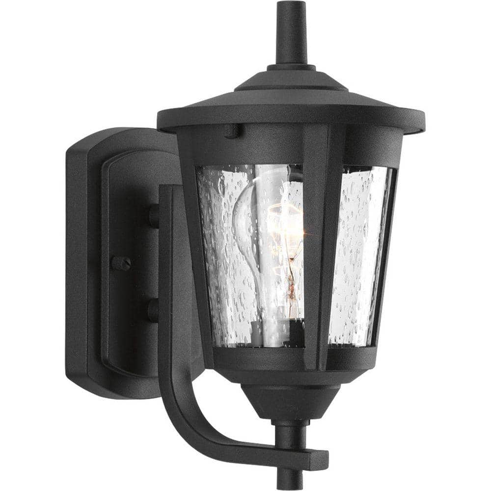 East Haven Black and Bronze Outdoor Wall Lantern with Seeded Glass