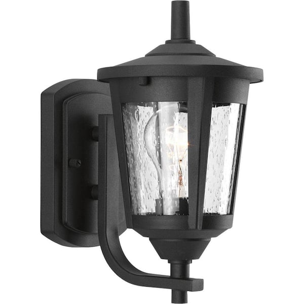 Progress Lighting East Haven Collection 1-Light Textured Black Clear Seeded Glass Transitional Outdoor Small Wall Lantern Light